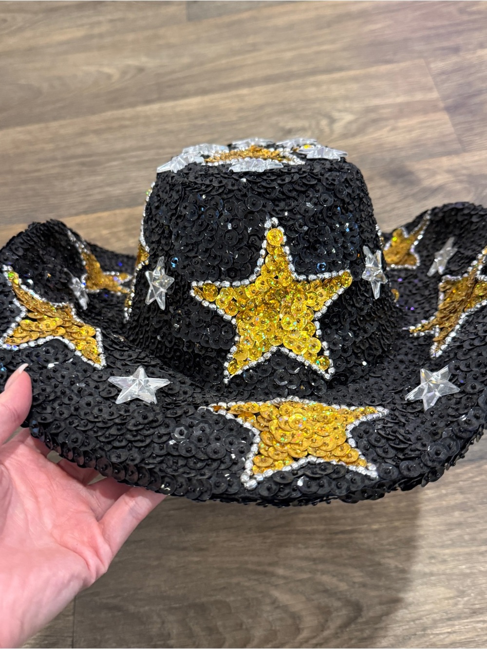 Black Sequin Star Cowboy Hat with Gold & Silver Accents